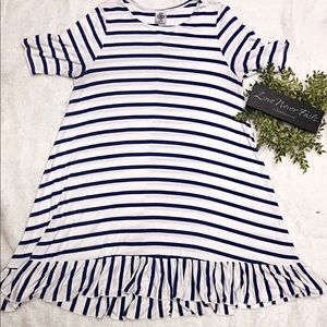Agnes and Dora Blue and White Striped Ruffle Top